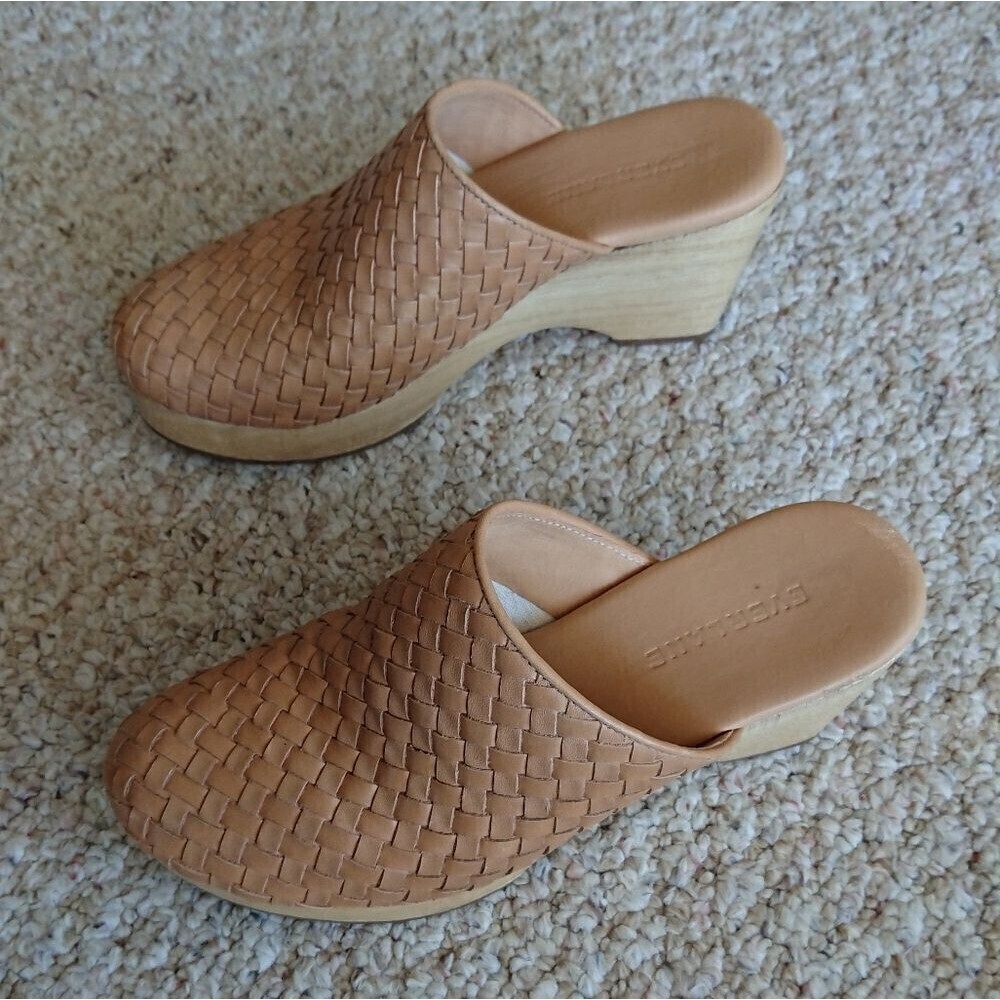 EVERLANE The Clog Woven Leather Wooden Mule Tan Camel Brown Neutral Size 6